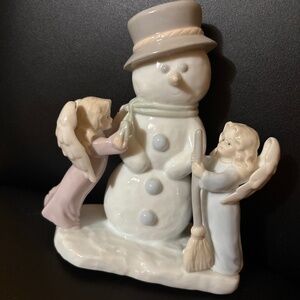 Russ Berrie and Co winter snowman angel helpers winter scene ceramic holiday